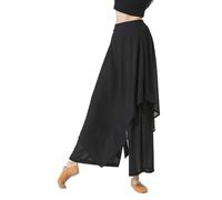 GUOCU Femme Pantalon Fluide de Danse Chinoise Jupe-Culotte Ample en Mousseline Taille élastique Habillé Pantalon Palazzo Large de Jogging uni Noir