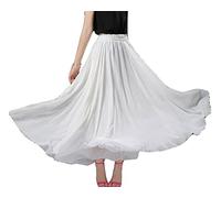 GUOCU Femmes Couleur Unie Maxi Grande Jupe de Danse Fluide en Mousseline de Soie Jupe Plissée à Plusieurs Niveaux A-Line Jupe Longue Décontractée à Cercle Complet Jupe de Danse féerique PureBlanc3 XS