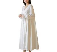 GUOCU Femmes Style Victorien Vintage Robe de Nuit Manche Longue La Robe du Soir Princesse Palais Dentelle Brodée Col V Vêtement de Nuit d'intérieur Pyjamas Longueur Chemise de Nuit Blanche L