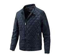 GUOCU Homme Blouson Veste Matelassée Chaude Design Élegant Lâche Décontractée Léger Isolante Cintré Col Montant Doudoune Fine Couleur Unie Manche Longue Outdoor Court Jacke avec Poche Zippée,Bleu,L