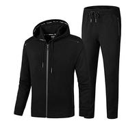 GUOCU Homme Exercice Ensemble de Survêtements de gym 2 Pièces Plus La Taille Tenue Décontractée Sweat à capuche et Pantalon de Sport jogging pour Automne Sport Plein Air Noir 6XL