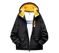 GUOCU Homme Garçons Poids léger Grande Taille Ample Printemps Automne Manteau Tide Streetwear Hip Hop Japonaise Zip Up Manche longue Veste à capuche Manteaux Outwear Coupe-vent avec patchs Noir 7XL
