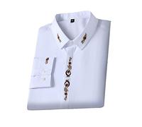 GUOCU Homme Style Chinois Classique Chemise Patchwork Brodé Bouton Grande Taille Chemise à Manches Longues Funky Décontractée T-Shirts à la Mode 8201Blanc L