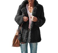 GUOCU Manteau Femme Hiver Peluche Blousons Chaud Manches Longues Cardigan Outwear Automne Veste Doublure Polaire Veste Sweats Cardigan en Molleton Ample Manteau de Laine,Noir,M