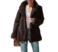 GUOCU Manteau Femme Hiver Peluche Blousons Chaud Manches Longues Cardigan Outwear Automne Veste Doublure Polaire Veste Sweats Cardigan en Molleton Ample Manteau de Laine,Café,M