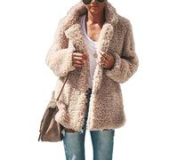 GUOCU Manteau Femme Hiver Peluche Blousons Chaud Manches Longues Cardigan Outwear Automne Veste Doublure Polaire Veste Sweats Cardigan en Molleton Ample Manteau de Laine,Abricot,XXL