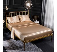 GUOCU Parure de Lit 4 Pièces en Satin de Soie Ultra Soyeux avec Drap Housse avec Poche Profonde, Drap Plat, Taie d'oreiller, Doux et Confortable Ensemble de Literie pour Lit Double/Simple