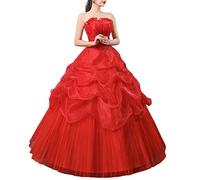 GUOCU Robe de Mariée Femme Longue Princesse Robes de Soirée Maxi Robe de Mariage en de Bal sans Bretelle avec Appliques Florale A Line Taille Empire Élégante,Rouge,L