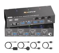 GUODDM Commutateur KVM HDMI, Prise en Charge 4K À 60 Hz, Émulateur EDID, Commutateur KVM USB 3.0 Double Moniteur for 3 Ordinateurs Partageant 2 Moniteurs Et Clavier Souris, avec Télécommande Filaire