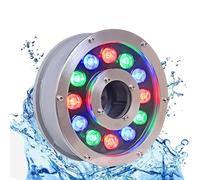 GUODDM Éclairage LED Annulaire Submersible pour Fontaine - Projecteur Paysager Étanche IP68 avec Orifice Central, 12V/24V, Changement De Couleur RGB, pour Fontaines, Piscines Et Jardins(9W (24V))