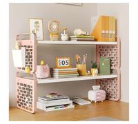 GUODDM Étagère De Bureau À 3 Niveaux - Organisateur De Bibliothèque De Bureau, pour Ordinateur, Bureau Ou Comptoir - Gardez Votre Bureau Organisé Et Élégant(Pink,2 Tier)