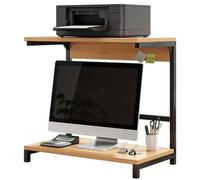 GUODDM Étagère De Bureau/Support pour Écran - Structure en Acier Et Plateau en Bois - Conception À 2 Niveaux - Organisateur De Rangement Extensible