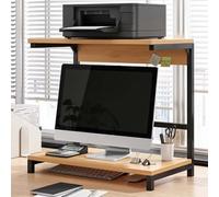 GUODDM Étagère De Bureau, Support pour Écran, Structure en Acier Et Plateau en Bois, Organiseur De Bureau, Étagère De Rangement À 2 Niveaux, pour Ordinateur Portable, Imprimante, Bureau