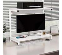 GUODDM Étagère De Bureau, Support pour Écran, Structure en Acier Et Plateau en Bois, Organiseur De Bureau, Étagère De Rangement À 2 Niveaux, pour Ordinateur Portable, Imprimante, Bureau