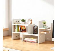 GUODDM Étagère Rustique en Bambou, Organiseur De Bureau en Bois, Présentoir De Bureau Extensible, pour Le Bureau Et La Maison, Étagère De Rangement De Bureau À Style Libre(White)