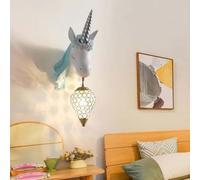 GUODDM Lampe Murale LED Licorne - Style Nordique, pour Chambre d'enfant, Chevet Et Décoration De Chambre - Luminaire D'intérieur(Blue 40cm)