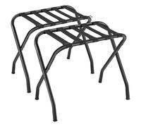 GUODDM Lot De 2 Porte-Bagages Pliables en Métal pour Valises - Acier Inoxydable Chromé, Idéal pour Les Chambres D'hôtel Et Les Chambres D'hôtes, avec Sangles Noires(C)