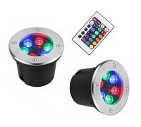 GUODDM Lot De 2 Spots LED pour Fontaine - Spots Encastrés sous-Marins RVB, Lampe De Jardin Enterrée Étanche IP68 À Changement De Couleur, Spot LED D'extérieur Au Sol avec Télécommande(3w(220V))