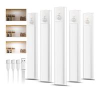 GUODDM Lot De 5 Lampes De Cuisine Rechargeables sous Meuble - Éclairage De Placard Dimmable (Charge Type-C) - Lampes LED D'intérieur À Détecteur De Mouvement, Éclairage sans Fil Magnétique(30cm)