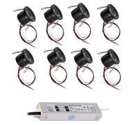 GUODDM Lot De 8 Mini Spots LED 12 V, Spot Encastré pour Vitrine, Éclairage Mural De Fond Dissimulé, pour Caves À Vin, Salons Et Bureaux(Black,Warm White 3000k)