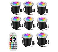 GUODDM Lot De 8 Spots De Jardin Enterrés - Spots LED COB RGBW À Changement De Couleur 10 W, Spots LED Encastrables D'extérieur, avec Télécommande, Étanches IP67, pour Jardin(DC 24V)