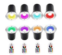 GUODDM Lot De 8 Spots LED De Sol, Éclairage Souterrain COB À Changement De Couleur RVB, avec Télécommandes 12 V-24 V, Lampe De Sol Encastrée D'extérieur Étanche IP67(6W -12v)