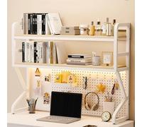 GUODDM Présentoir De Bureau À 2 Niveaux avec Panneau Perforé, Bibliothèque De Comptoir Polyvalente, Étagère De Rangement pour Bureau, pour Dortoir Et Usage Domestique(White,130x25x96cm)