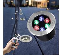 GUODDM Spot D'extérieur Encastrable RGB, 6 W, À Changement De Couleur, avec Télécommande, Spot De Sol LED Étanche IP67, Spot D'extérieur Rond À Encastrer(6W(220V))