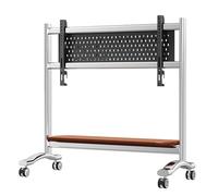 GUODDM Support TV À roulettes pour Écran - Horizontal en Acier Inoxydable avec Grille en Fer, Panneau De Rangement en Bois Massif, Rotatif Vertical À Panneaux Perforés