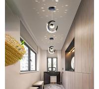 GUODDM Suspension LED en Forme De Lune, Suspension Minimaliste Moderne pour Entrée De Balcon, Lampe De Projection Créative De Lune Et De Ciel Étoilé(Black-White Light)