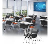 GUODDM Table De Conférence Pliante - Table De Réunion Mobile À Plateau Rabattable, Grande Moderne avec roulettes Silencieuses, Idéale pour Les Bureaux Établissements D'enseignement(4PCS)