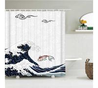 Guofuos Koï de Surf Rideau de Douche Anti Moisissure,Rideau de Douche Imperméable Tissu Antibacterien Lavable en Machine,avec des 12 Crochets 3D Rideaux de Douche pour Salle de Bains Decor,90x150cm