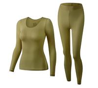 GUOGAOzz Consommation intérieure Thermique élastique sans Couture, Ensembles de sous-vêtements Thermiques Haute élastique, Haut de Couche de Base Souple et Pantalon (Women-Green,L)