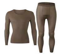 GUOGAOzz Consommation intérieure Thermique élastique sans Couture, Ensembles de sous-vêtements Thermiques Haute élastique, Haut de Couche de Base Souple et Pantalon (Men-Brown,L)