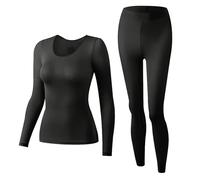 GUOGAOzz Consommation intérieure Thermique élastique sans Couture, Ensembles de sous-vêtements Thermiques Haute élastique, Haut de Couche de Base Souple et Pantalon (Women-Black,L)