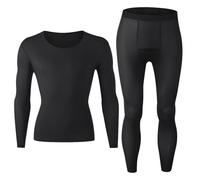 GUOGAOzz Consommation intérieure Thermique élastique sans Couture, Ensembles de sous-vêtements Thermiques Haute élastique, Haut de Couche de Base Souple et Pantalon (Men-Black,L)