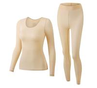 GUOGAOzz Consommation intérieure Thermique élastique sans Couture, Ensembles de sous-vêtements Thermiques Haute élastique, Haut de Couche de Base Souple et Pantalon (Women-Skin,XL)
