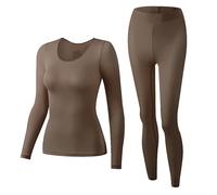 GUOGAOzz Consommation intérieure Thermique élastique sans Couture, Ensembles de sous-vêtements Thermiques Haute élastique, Haut de Couche de Base Souple et Pantalon (Women-Brown,L)