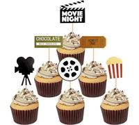 Guoguonb Lot de 3 décorations de gâteau au cinéma - Appareil photo - Popcorn - Décoration de gâteau - Thème Hollywood - Cupcake pour anniversaire d'enfant