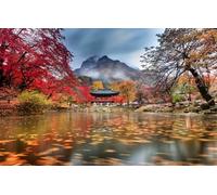 GUOHLOZ 1500 Pièces De Puzzle pour Adultes Peintures d'art De Décoration De La Maison, Arbres, Montagnes, étang, Parc, Temple, Corée du Sud, 87x57cm