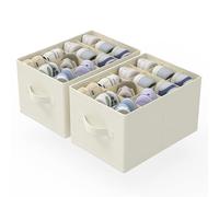 GUOHNHE Boite a Rangement Chaussure, Lot de 2 Vetement Organiseurs de Placard avec 3 Poignée, Convient pour 12-24 Paires, Grandes Cubes de Stockage, 42 x 32 x 26 cm, Beige, XSNX02BE-2