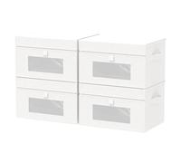 GUOHNHE Lot de 4 Boîte de Rangement avec Fenêtre Transparente, Pliable de avec Couvercle, Panier Rectangulaire Cubique en Tissu avec Poignée, Blanc, 26 x 20 x 17 cm, XSNY17WS-4