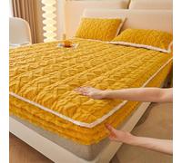 GUOIOOI Drap-Housse élastique (Housse Uniquement), Drap-Housse en Flanelle Chaude avec Bonnet Profond, Housse de Protection Douce et Respirante(Yellow,California King)