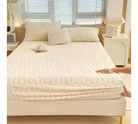 GUOIOOI Drap Plat 2 Personnes, Drap-Housse en Velours, Housse de Matelas en Flanelle de Luxe, surmatelas Doux et Chaud, draps-Housses Moelleux(Beige,Queen)