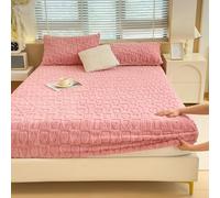 GUOIOOI Drap Plat 2 Personnes, Drap-Housse en Velours, Housse de Matelas en Flanelle de Luxe, surmatelas Doux et Chaud, draps-Housses Moelleux(Pink,King)