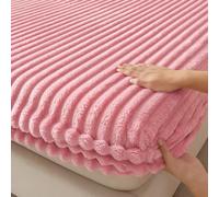 GUOIOOI Draps de lit élastiques Doux et Chauds, Housse de Protection de Matelas en Peluche, Couvre-lit épais en Velours de Lait, Drap-Housse rayé(Pink,60"X78"(150X200CM))
