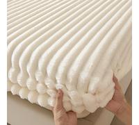 GUOIOOI Draps de lit élastiques Doux et Chauds, Housse de Protection de Matelas en Peluche, Couvre-lit épais en Velours de Lait, Drap-Housse rayé(Wei,70"X78"(180X200CM))