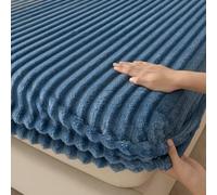 GUOIOOI Draps de lit élastiques Doux et Chauds, Housse de Protection de Matelas en Peluche, Couvre-lit épais en Velours de Lait, Drap-Housse rayé(Noir,35"X78"(90X200CM))