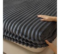 GUOIOOI Draps de lit élastiques Doux et Chauds, Housse de Protection de Matelas en Peluche, Couvre-lit épais en Velours de Lait, Drap-Housse rayé(Blue,60"X78"(150X200CM))
