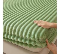 GUOIOOI Draps de lit élastiques Doux et Chauds, Housse de Protection de Matelas en Peluche, Couvre-lit épais en Velours de Lait, Drap-Housse rayé(Green,47"X78"(120X200CM))